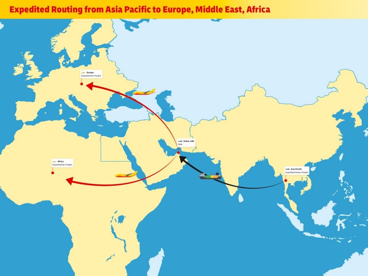 Asia-Pacific to Europe Middle East Africa routing map